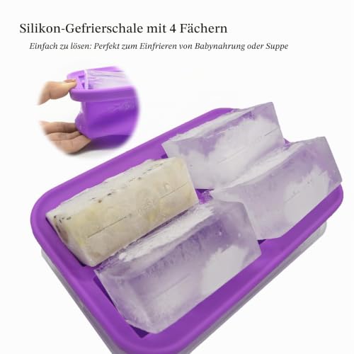 Soup Gefriertablett, Große Eiswürfelformen mit Deckel, Gefrierbehälter aus Silikon, Suppenbehälter zum Einfrieren von Suppe… – Ansicht 4