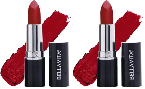 Image of BELLAVITA Comfort Matte Bullet Lipstick| Intense Colour| Creamy Matte Finish| Intense Moisturisation| Smooth Glide| Lipsticks for Women |4 Hr Stay, Scarlet Red, 4.2 gm (Pack of 2)