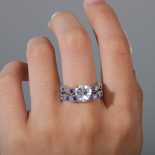 Image of Jeulia 3 Carat CZ Solitaire Engagement Rings Halo Milgrain Heart Cut Sterling Silver Ring Set Promise Engagement Wedding Anniversary Rings Bridal Sets for Women