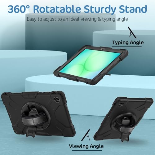 Image of Robustrion Cover for Samsung Tab A11 Plus 11 inch, Armor Shockproof Cover with [Shoulder Strap] and [360 Degree Rotating Hand Strap and Stand] for Galaxy Tab A11+ 11 inch - Black