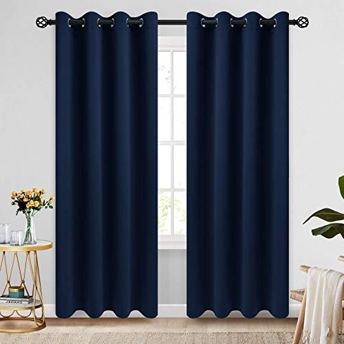 Image of COSVIYA Grommet Blackout Room Darkening Navy Blue Curtains 96 inch Long | Thick Polyester Light Blocking Insulated Thermal Curtain Drapes for Bedroom /Living Room,2 Panels,52x96 inches