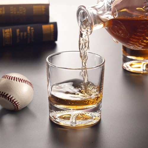 Image of Baseball Whiskey Decanter with Glass Stopper 33.8oz /1000ml Round Shaped Decanter for Whiskey, Bourbon, Brandy, Liquor, and Rum Suit for Dad Him Boyfriend Husband Baseball Lovers