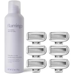 1 of Flamingo Foaming Shaving Gel and Original Razor Blade Refill Cartridges - 6 Count - Shaving Razor Set for Women