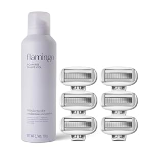 Flamingo Foaming Shaving Gel and Original Razor Blade Refill Cartridges – 6 Count – Shaving Razor Set for Women