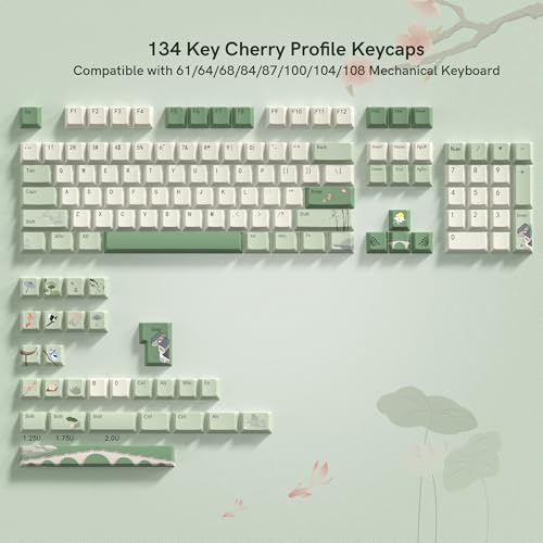 Image of dagaladoo Matcha Green PBT keycaps Set,Cherry Profile Key caps | Retro dye-sublimation Keyboard keycaps,Custom keycaps for cherry-mx full size Retro Mechanical Keyboard,Spring Tea,134keys