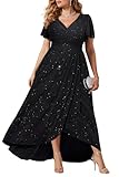 Pinup Fashion Plus Size Formal Dresses Black Evening Gowns Wedding Guest Prom Gala Elegant Glitter Sparkly Long Dress with Sleeves