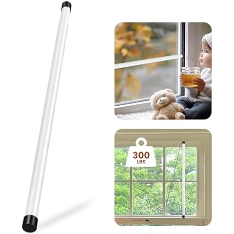 Sliding Door Security Bar, 16.5 to 47 Inch Adjustable Sliding Glass Door Lock, 1 Inch Diameter Heavy Duty Window Security Bars with Rubber Tips, for Patio Door Security Bar, Windows.White. Cover