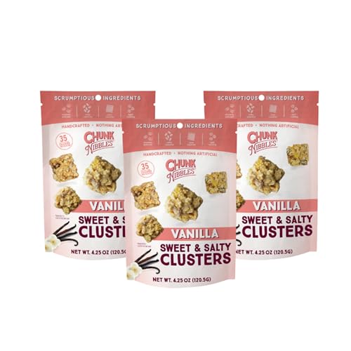 Chunk Nibbles Original Vanilla Snack Clusters - Grandma Cuddy’s Recipe with Pretzels, Corn Squares &amp; Peanuts - Sweet &amp; Salty Classic, Handcrafted, Small Batch - 4.25oz Resealable Pouch (3 Pack)