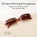 Dollger Rimless Rectangle Sunglasses for Men Women Hip-hop Plastic Imitation Woodgrain Legs Small Square Sunglasses Colorful Fashion Frameless 70s 90s Shades (Imitation Wood-Gold Frames/Brown Len)