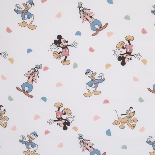 Image of NoJo Disney Mickey Mouse Light Blue, White, and Tan Donald Duck, Goofy, and Pluto Super Soft Nursery Fitted Crib Sheet