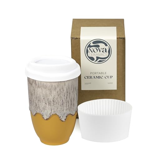 Image of NOVA CERAMICS Grapefruit 12oz Travel Mug - To Go Coffee Tumbler With Lid - Microwave & Dishwasher Safe - Unique Design - Modern Style - Reusable - Adults