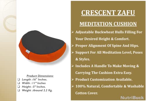 Image of Buckwheat ZAFU Meditation Cushion Filled with Buckwheat Hulls (Crescent - Orange & Grey)