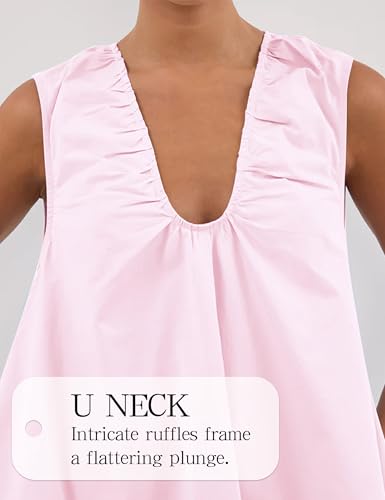 Image of Women's Summer Babydoll Dress Scoop Neck Bubble Mini Dress with Pockets Sleeveless Flowy Tank Preppy Dresses Party