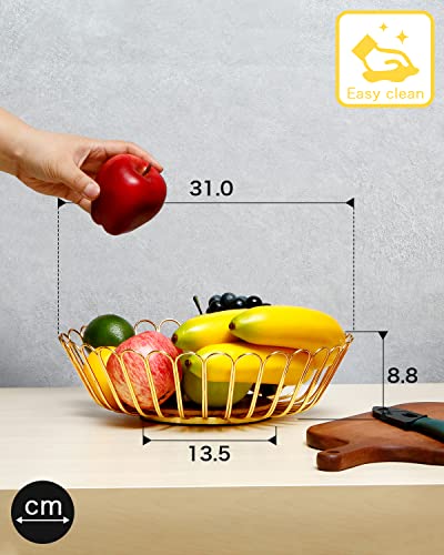 Nutriups Fruit Basket Metal Fruit Bowl With Wooden Lid Countertop Fruit Vegetable Basket Bowl For Kitchen Counter, Gold #TOP1