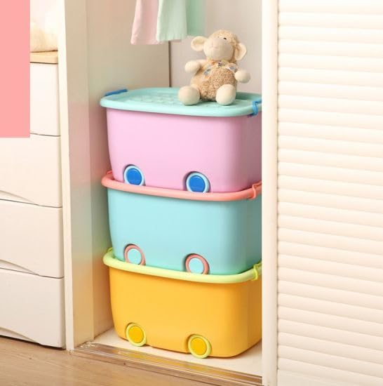 Image of Ash & Roh Plastic Multi Color Storage Bins With Locking Lids, Handle & Wheels | Stackable Collapsible Storage Box | 25 Lit Container Organizer Toy Storage Box. (Pack Of 3)