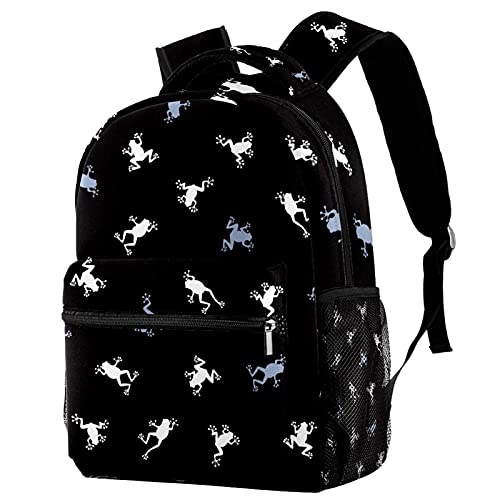 Sac à dos voyage noir enfant avec porte-gourde cartable grenouille fille garçon