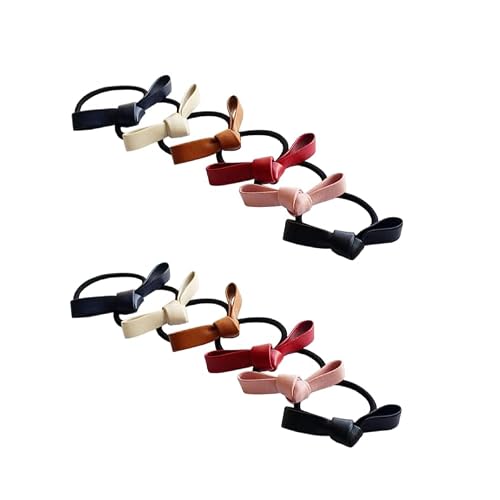 12Pcs Colorful Small Knotted Bow Hair Ties PU Leather Elastic Hair Bands Simple Hair Ropes Ponytail Holder Hair Elastics and Ties Hair Accessories, Hair Elastics and Ties