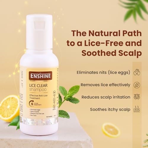 Image of Enshine Lice Clear Shampoo | Natural Lice Treatment with Neem & Tulsi | Removes Head Lice, Nits, & Eggs | Safe, Non-Toxic Formula | Moisturizes Scalp | Paraben & Sulfate-Free - 50ml