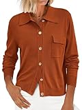 PRETTYGARDEN Long Sleeve Collar Knitted Button Down Shirts for Women Plus Size Tops Womens Cardigan Sweaters with Pockets (Caramel, Large)