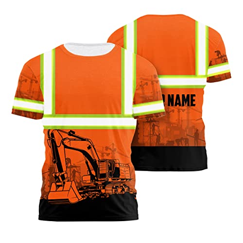 Matedecor Safety Shirt Orange Excavator Operator Customize Name High Visibility Shirt for Men Reflective Shirt Hi Vis Shirt Workwear for Runners, Walkers, Trucker, Operator, Patriotic-XL