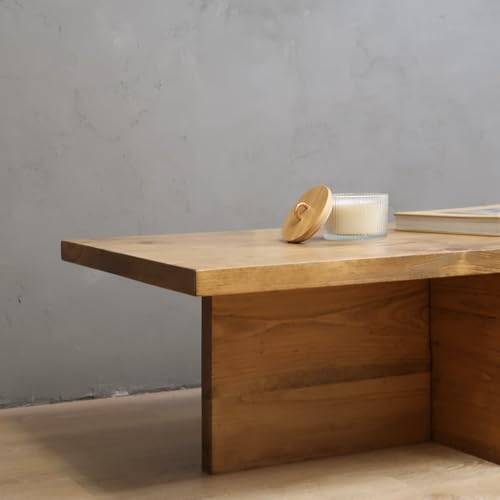 Aged Oak Solid Wood Coffee Table, Cross Base Legs, Rustic Modern Style