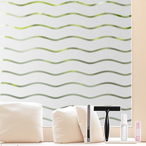 Conkov Fensterfolie Blickdicht Wellen Streifen Sichtschutzfolie...