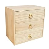 LONG TAO 3 Layer Natural Wooden Storage Box with Drawers Wooden Desk Organizer Desk Drawer Jewelry Organizer Tabletop Storage Organization Box with Metal Handle for Home Office Counter Craft Decor