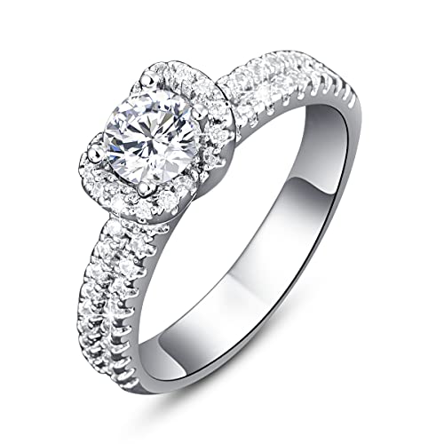 Emsione Created White Topaz Round Cut CZ Pave Halo Anniversary Wedding Engagement Ring Band for Women Men Size 10