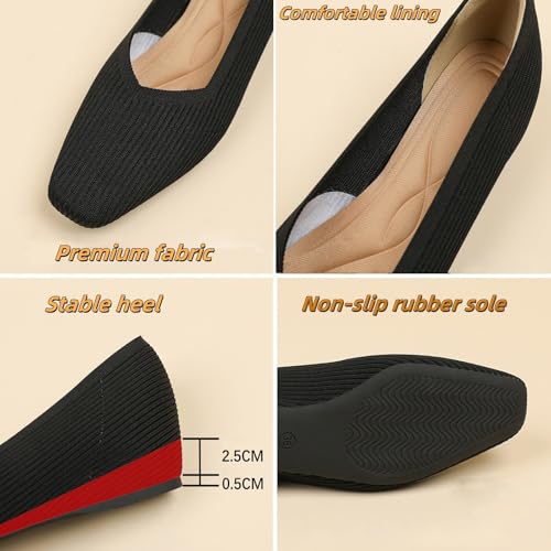 Women's Square Toe Ballet Flats - Slip On Knit Comfortable Ballerina Shoes, Casual Soft Walking Flats for Work & Dress 5