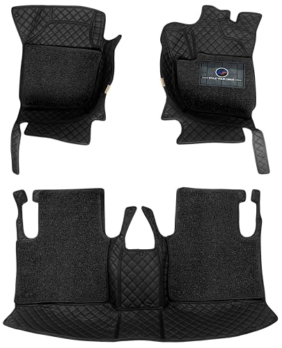 Image of Autofurnish Luxury 7D Car Mat Full Set for Mahindra XUV700 (6 Seater) 2024 || Luxury Leather Dual-Stitch Full Set 7D Car Floor Mat || 100% Waterproof || Color : Black Black