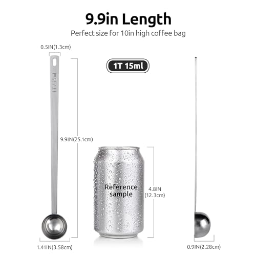 Image of U-Taste Coffee Scoop 1 Tablespoon: 18 /8 Stainless Steel Measuring Scooper for Ground Coffee, Bean, Powder, Espresso, 8.5in Extra Long Handle Metal Meaure Spoon for Canister, Jar (1Tbsp /15ml, Silver)