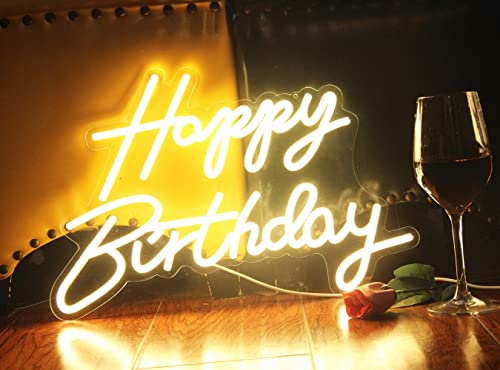 Image of LED Neon Happy Birthday Sign Night Light Birthday Party Decorations Warm White USB Operated Decorative for Backdrop Party Bedroom Wall Decor 5v