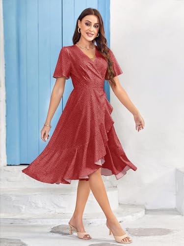 Febriajuce Women's Summer Wrap Maxi Dress Casual Boho Floral V Neck Short Sleeve Ruffle Hem Flowy Split Beach Long Dresses4