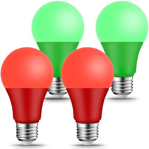 KQHBEN Red Green Light Bulbs - [ 4 Pack ]- 9W60W Equivalent E26 Base LED Colored Light Bulb for Festivals Party Christmas Bar Events Home Decor (2 Red & 2 Green)