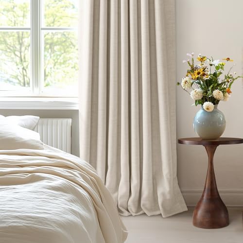 DEFYNEE 100% Blackout Curtains for Bedroom, Pinch Pleated Curtain, Linen-Look Thermal Insulated, with Back Tab & Hooks, Curtains for Living Room, Office, 2 Panels,40"x63",Cream - Image 7