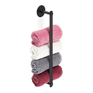 Relaxdays handdoekhouder, zelfklevend, roestvrij staal, HBD 5,5 x 40,5 x 7 cm, handdoekrek badkamer, zonder boren, zwart