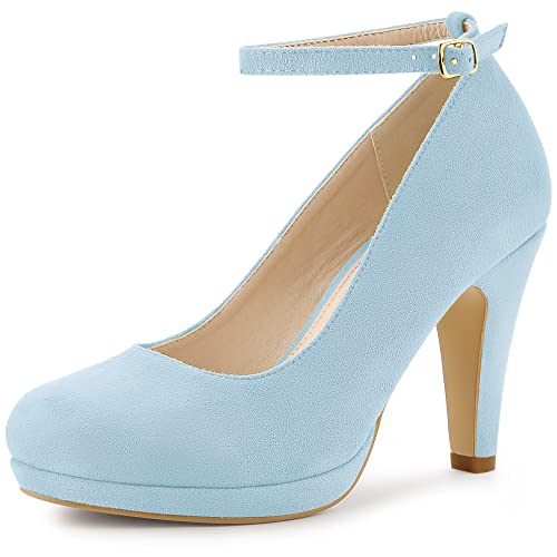 Allegra K Women's Round Toe Stiletto Heels Ankle Strap Sky Blue Pumps - 6 M US