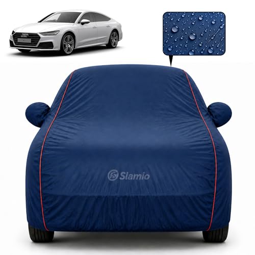 Image of Car Cover for Audi A7 | 100% Waterproof Heavy-Duty 3-Layer Car Body Cover | All-Weather Rain, UV, Sun & Dust Protection | Custom Fit | Mirror & Antenna Pockets | Navy Blue