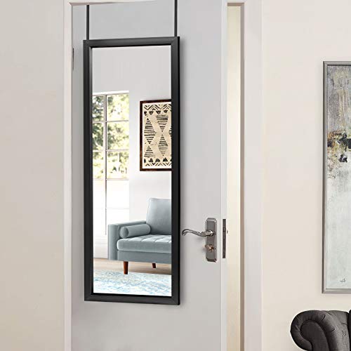 Image of NeuType Full Length Mirror Hanging Over The Door or Leaning Against / Mounted On Wall, 43 inchx16 inch, Black, No Stand