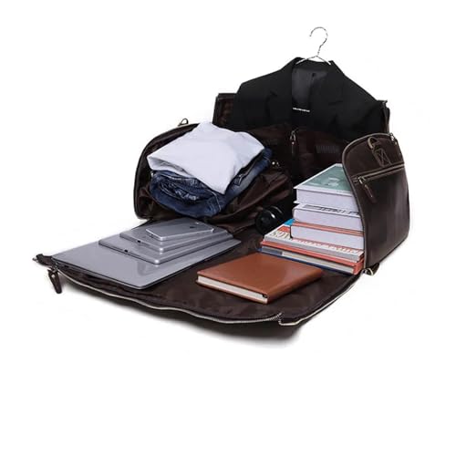 Travel Bag Leather Folding Suit Bag Man Business Travel Bag With Shoe Pocket Clothes Cover Luggage Duffel(Coffee)4