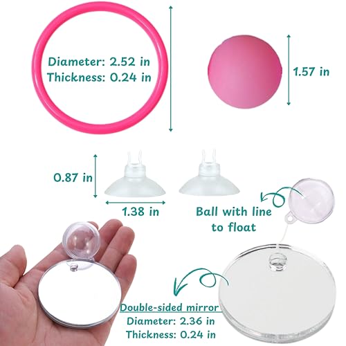 Image of Betta Fish Enrichment Toys Ring with Mirror and Floating Ball, Exercise Mirrors and Training Ring, Floating Mirrors Aquarium with Feeding Rings, Betta Fish Tank Accessories (Pink+Mirror+Ball, 6.4cm)