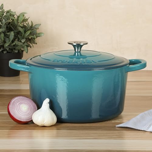 Image of Crock-Pot Artisan 7-Quart Round Dutch Oven - Teal Ombre, Enameled Cast Iron Oven Safe Cookware