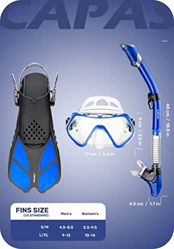 image for CAPAS Snorkel Mask Fins Set, Travel Size Snorkeling Gear for Adults wi