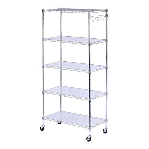 Alera 5-Shelf Wire Shelving Kit with Casters and Shelf Liners, 36w X 18d X 72h, Silver