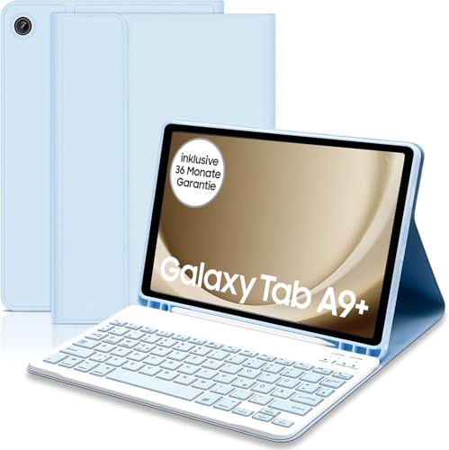 Tastatur Hülle für Samsung Galaxy Tab A9+ / A9 Plus 11 Zoll 2023 (SM-X210/X216/X218), Slim Schutzhülle mit Magnetisch Abnehmbare Kabellose Deutsches QWERTZ Tastatur für Samsung A9 Plus (Blau)