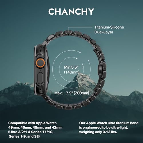 Image of CHANCHY Titanium Band Compatible with Apple Watch Ultra 3 /2 /1 Band 49mm 46mm 45mm 44mm 42mm, Luxury Band Titanium Silicone Dual-Layer Link for Men iWatch Series 11 10 9 8 7 6 5 4 SE