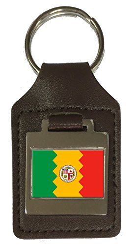 Porte-clés en cuir gravé Los Angeles en véritable cuir de vachette marron