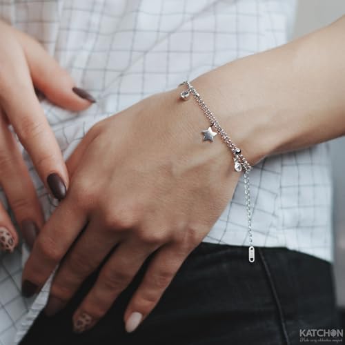 KatchOn, Elegant Star and Moon Bracelet - Adjustable, 9.1 Inches | Stainless Steel Silver Charm Bracelet for Women | Stainless Steel Bracelet, Silver Jewelry Gift for Mom, Wife, Girlfriend3