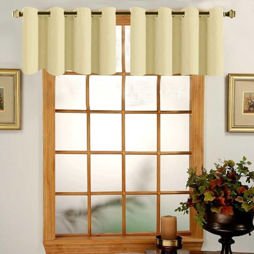 Ladity Beige Blackout Valances for Kitchen Windows Grommet Short Window Valance Bathroom Living Room Bedroom Privacy Small Half Window Toppers Curtains Valance 2 Panels