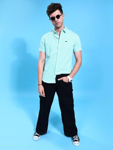Image of The Indian Garage Co Men Slim Fit Checkered Half Sleeves Cutaway Collar Casual Shirt